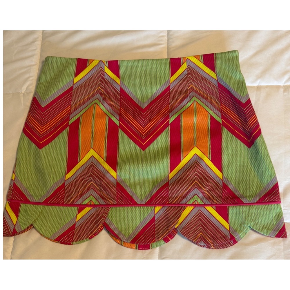 Judith March Mini Skirt Women L Green Red Chevron Scalloped Hem Excellent